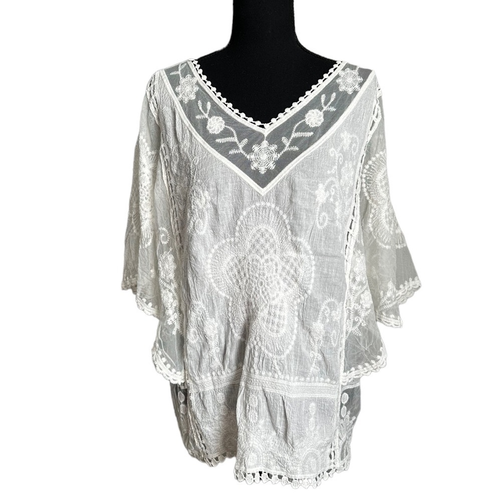 Kinder Embroidered Peasant White Blouse Size Small